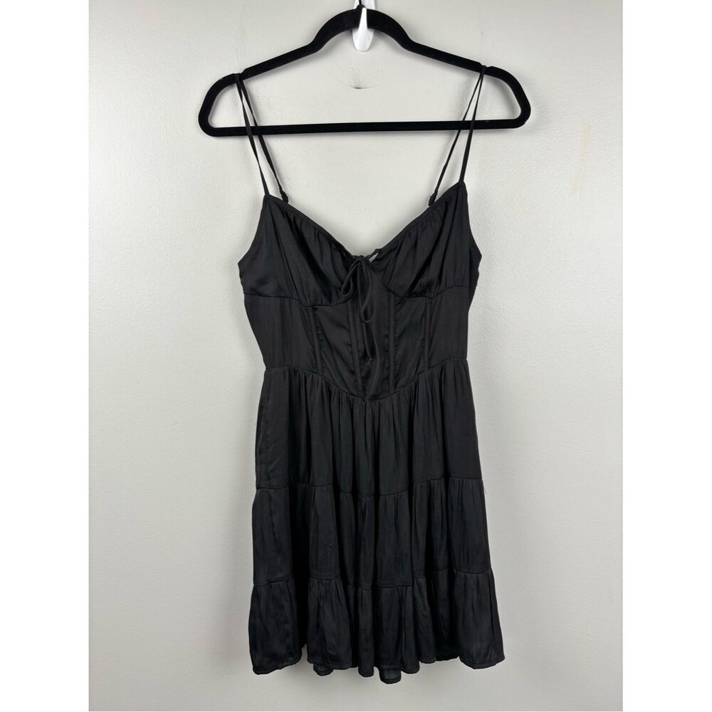 Sky to Moon Sleek Black Spaghetti-Strap Mini Dress babydoll ruffled sz medium